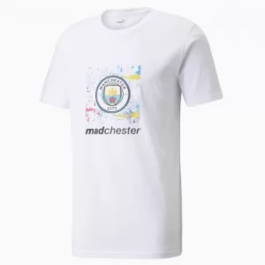 PUMA Man City x Mdcr Graphic Logo Mens Football T-Shirt, White, size 2X Large, Clothing