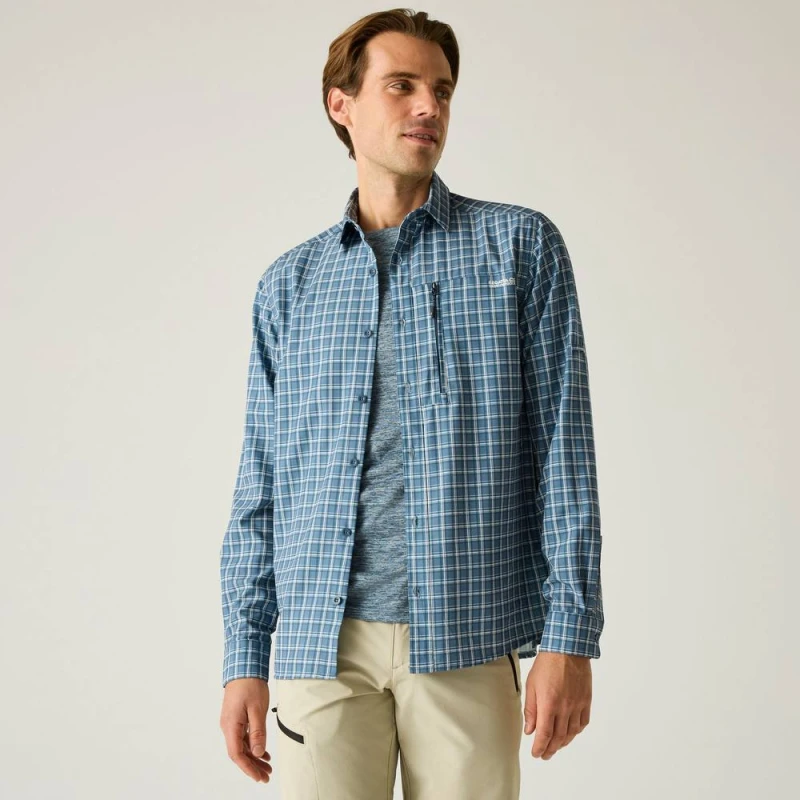 Image of Regatta Mens Anti-Insect Travel Light Long Sleeved Shirt in Dark Blue Size: XL Dark Blue Male XL