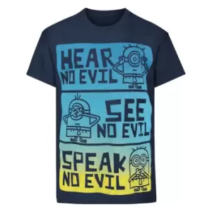 Image of Minions Official Childrens/Kids No Evil T-Shirt (7-8 Years) (Blue)