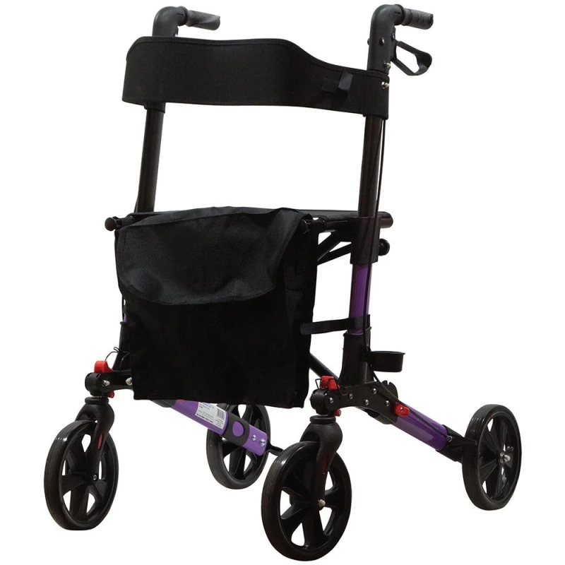 Image of Loops Purple Aluminium 4 Wheel Rollator Walking Aid - Flat Folding 136kg Weight Limit Multi