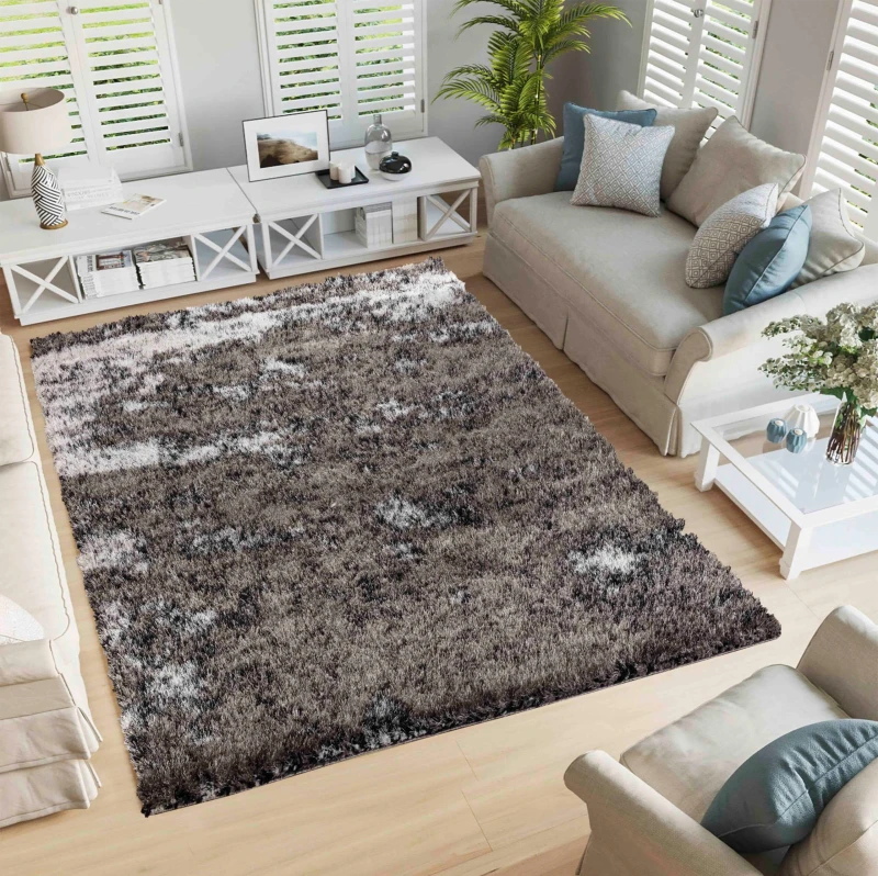 Image of Modern Soft Two Tone Shimmer Shaggy Area Rugs Silver 120X170 Cm