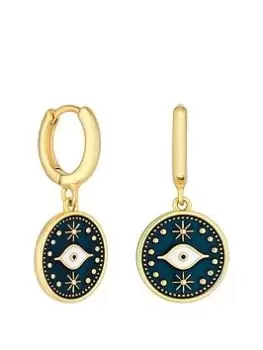 image of Jon Richard JON RICHARD GOLD PLATED EVIL EYE EARRINGS, Black, Women