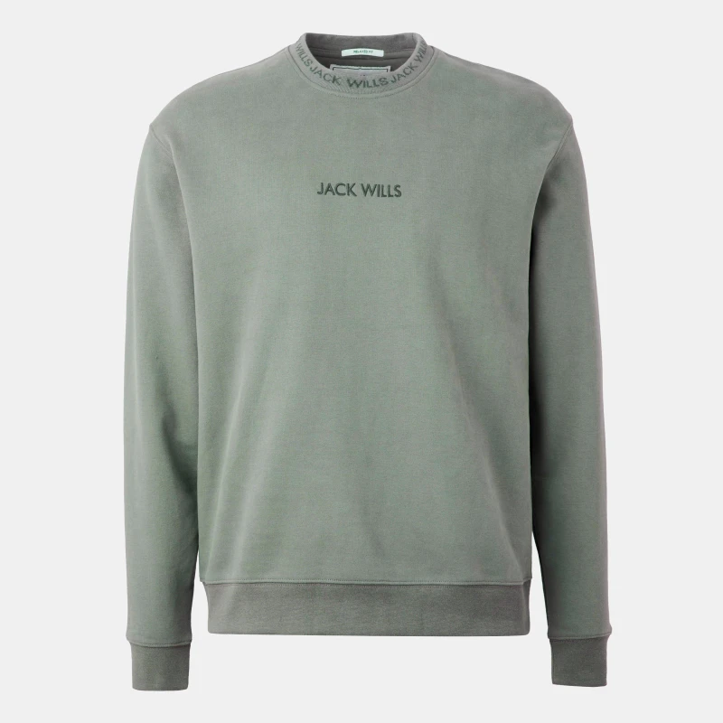 Image of Jack Wills Jacquard Crew Sweatshirt Mens Washed Khaki 09 male XS