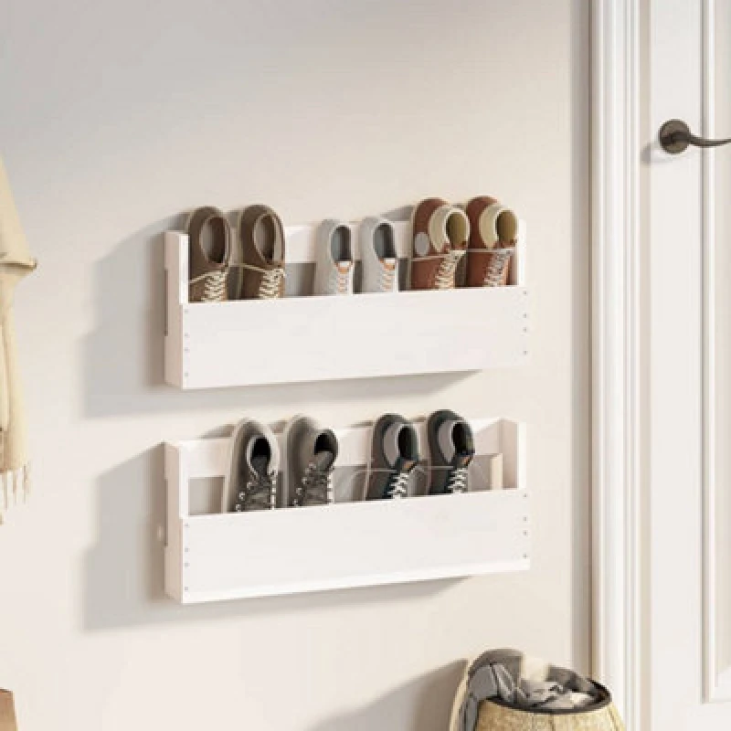 Image of Vidaxl Wall-Mounted Shoe Racks 2 Pcs White 59X9X23cm Solid Wood Pine