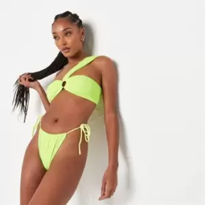 image of Missguided One Shoulder Crinkle Bandeau Bikini Top - Green