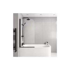 image of Taurus Hinged 1450mm 6mm Matt Black Bath Screen with Towel Rail