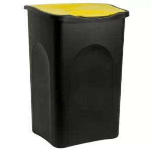 Image of Waste Bin with Lid 50 L Trash Can Kitchen Office Black Yellow