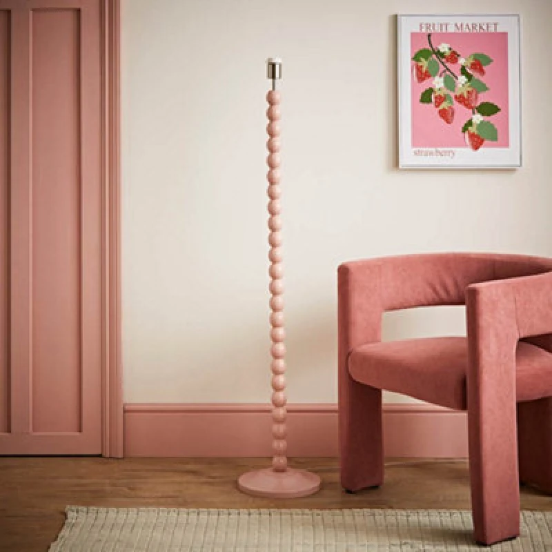 Image of ValueLights Bobbins Painted Rose Pink Freestanding Floor Lamp Base Light Pink