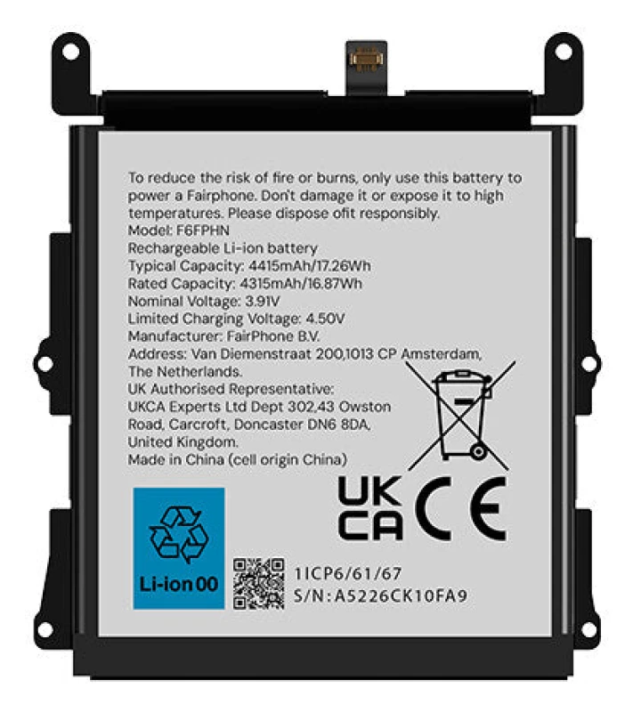 Image of Fairphone Fairphone F6BATT-1ZW-WW1 mobile phone spare part Battery Black F6BATT-1ZW-WW1