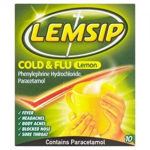 image of Lemsip Cold & Flu Original Lemon 10 Sachets