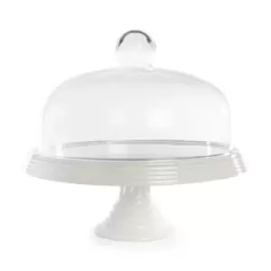 image of Ceramic Cake Stand with Glass Cover M&amp;W