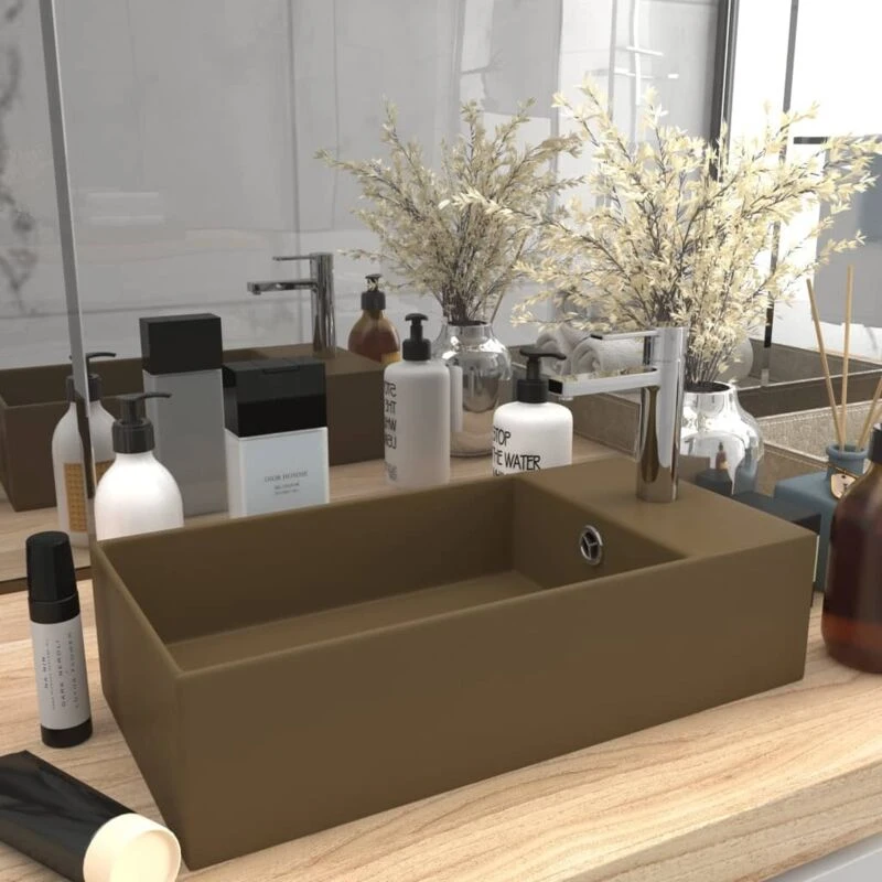 Image of VIDAXL Bathroom Sink with Overflow Ceramic Matt Cream Vidaxl 8720286037010