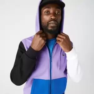 Image of Mens Lacoste Classic Fit Colour-block Hooded Zip Sweatshirt Size 3 - S Purple / Black / White / Blue