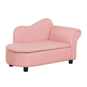 image of Homcom Kids Sofa Toddler Chair With Storage Compartment Eucalyptus Wood Pink