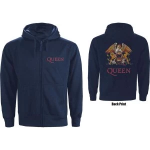 image of Queen - Classic Crest Mens Large Zipped Hoodie - Navy Blue