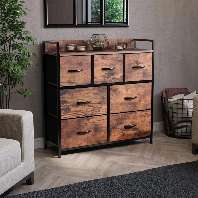 Image of Lassic Chorley 7 Drawer Fabric Storage Chest UKFR Rustic Brown unisex 7 Drawer