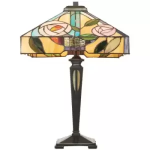 image of Interiors Willow - 2 Light Medium Table Lamp Dark Bronze, Tiffany Style Glass, E27