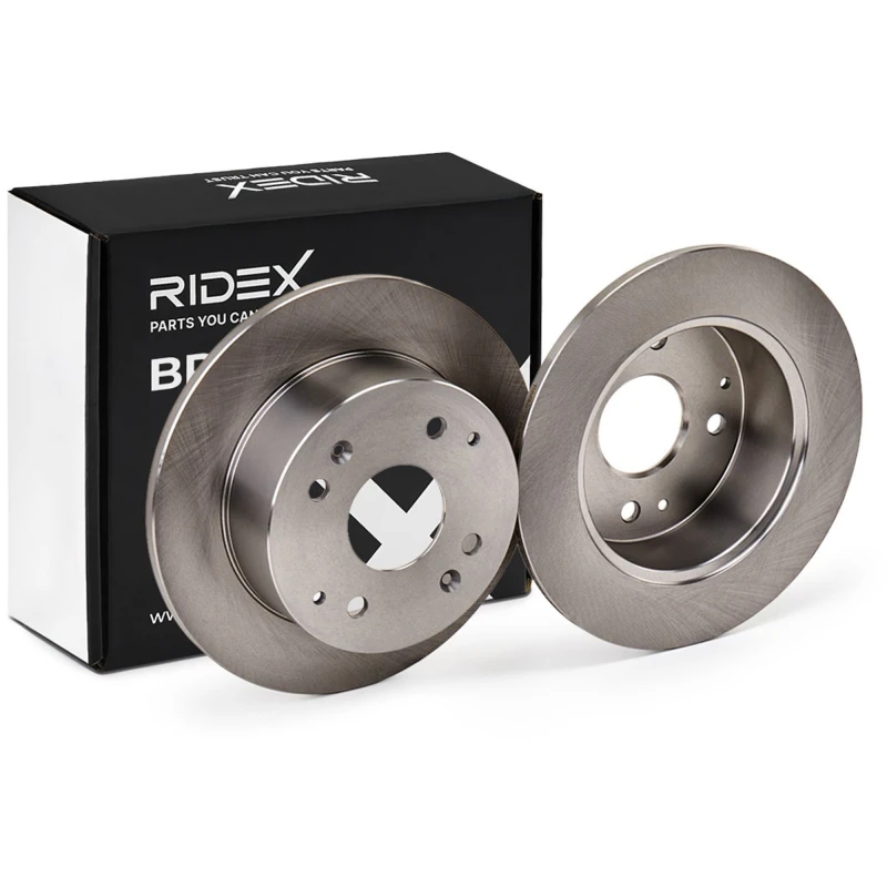 Image of RIDEX 82B0301 Brake disc Rear Axle, solid, Cast Iron, Uncoated, Untreated, without bolts/screws Cast Iron Brake Disc (82)