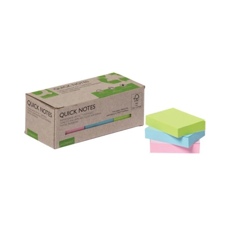 Image of Q-Connect Recycled Notes 100 Sheets 38x51mm Pastel Rainbow (12 Pack) KF17326