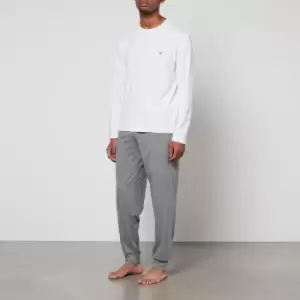 Image of Emporio Armani Mens Endurance Long Sleeve Pyjamas - White/Dark Melange Grey - XL