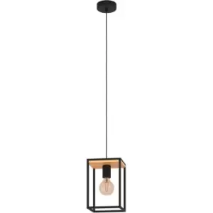 image of Eglo - Libertad Black/Wood Pendant - Black, Brown