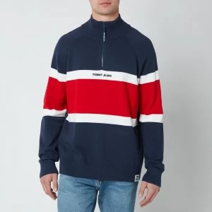Image of Tommy Jeans Mens Colourblock Zip Mock Neck Sweatshirt - Twilight Navy/Multi - L
