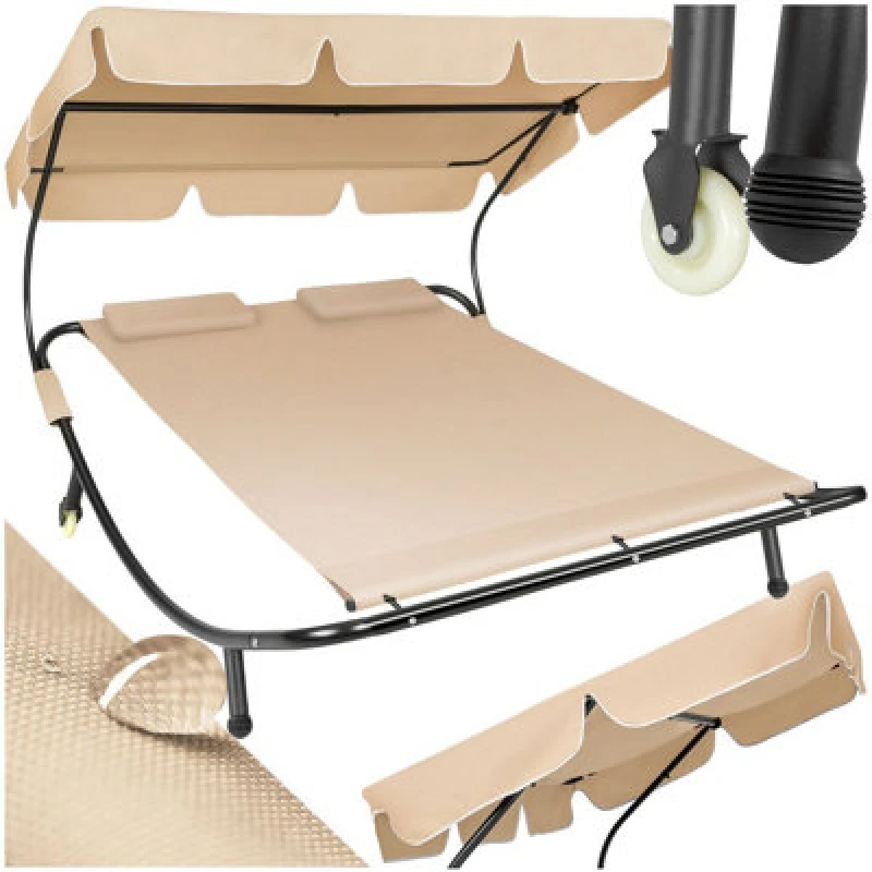 Image of Tectake 1 Sun Lounger Livorno - For 2 People, Adjustable Sunroof, With Wheels - Black/beige