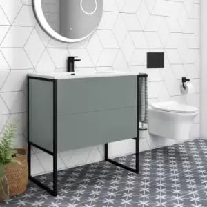 1000mm Grey Freestanding Vanity Unit with Basin - Nero