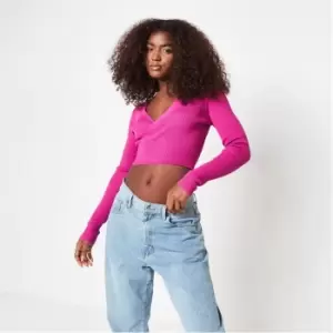 Missguided Rib Wrap Front Knit Crop Top - Purple