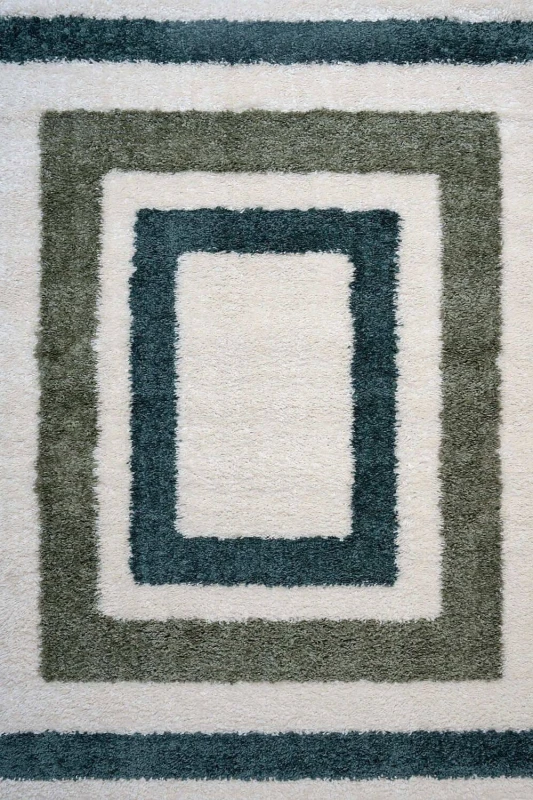 Image of THE RUGS Moodi Border Design Shaggy Soft High Pile Living Room Rug & Runner in Green Size: 80cm x 150cm Green Unisex 80cm x 150 cm