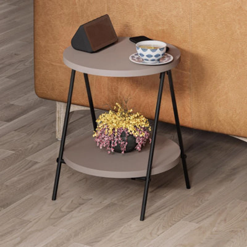 Image of FWStyle FWStyle Scratch Resistant 2 Tier Round Side Table Metal Frame Mocha Grey Grey One Size Unisex 5056413126016