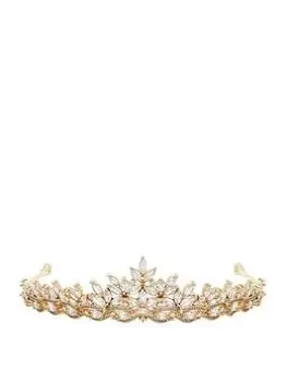 image of Jon Richard Gold Plate Cubic Zorconia Floral Tiara, Silver, Women