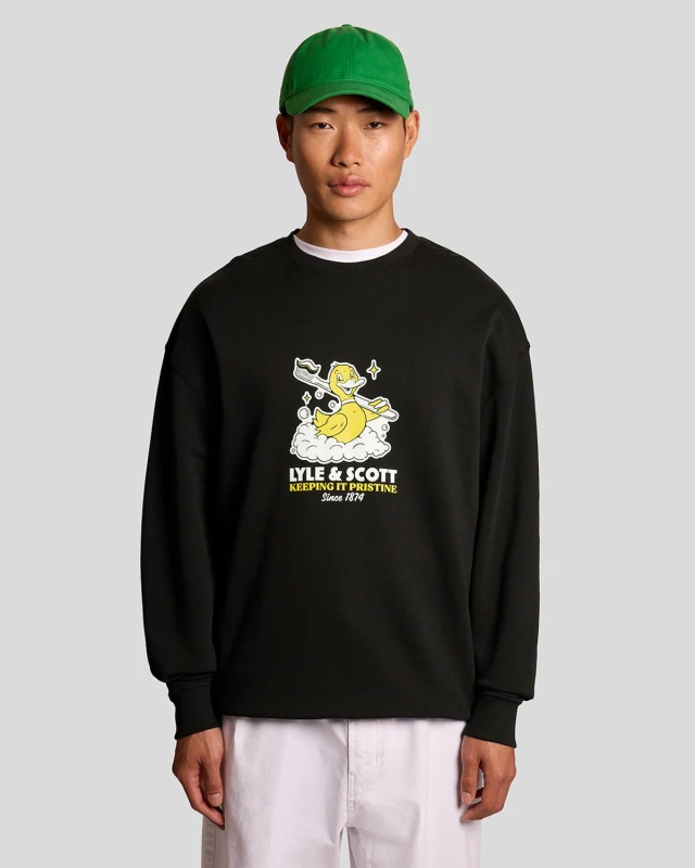 Image of Lyle & Scott Mens Chest Print Graphic Sweatshirt in Black