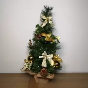 image of 60cm Premier Pre Lit Gold Dressed Mini Christmas Tree with 20 Warm White LEDs