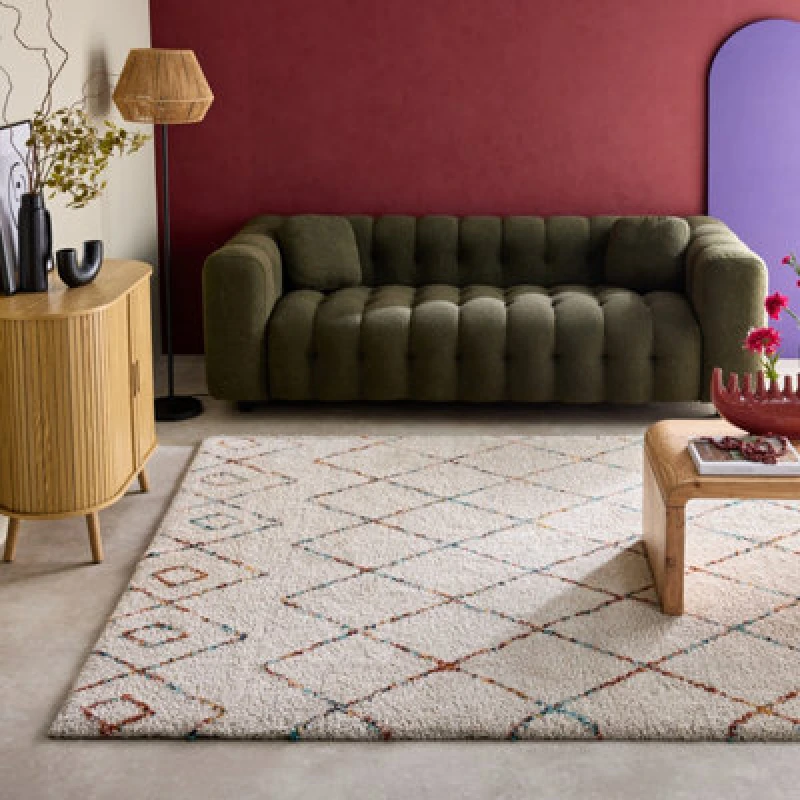Image of sweeek Interior Shaggy Rug Cream And Multicoloured Cream