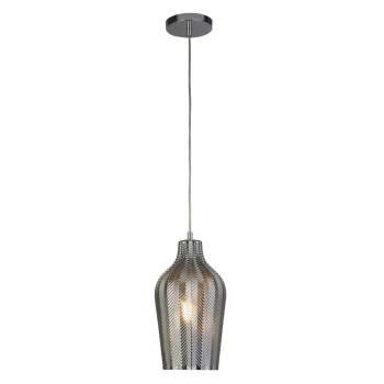 image of 1 Light Pendant With Smoked Ribbed Glass - Chrome