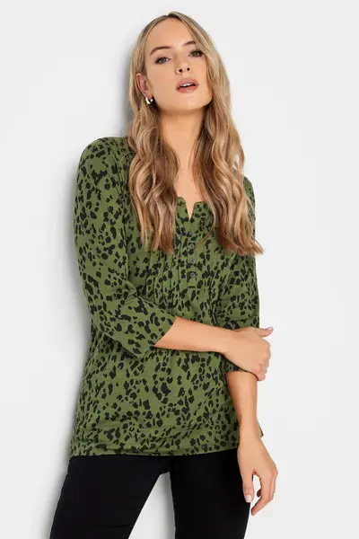 Long Tall Sally Tall Printed Henley Top Green