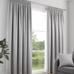 image of Fusion Galaxy Plain Dyed Triple Woven Thermal Pencil Pleat Lined Curtains, Silver, 46 x 54 Inch