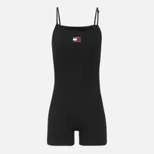 image of Tommy Jeans Womens Strappy Rib Badge Playsuit - Black - L