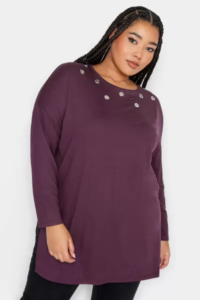 Image of Yours Yours Eyelet/Stud Oversized Ls T-Shirt B