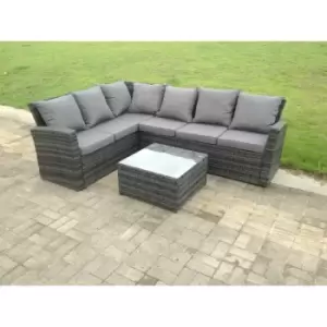 Image of Fimous 6 Seater Outdoor Dark Grey Mixed Rattan High Back Corner Sofa Set with Square Coffee Table