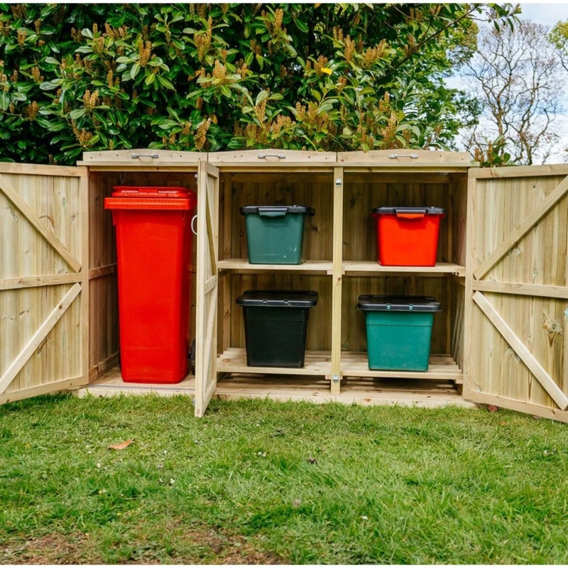 Image of The Garden Village Shireburn 1 Wheelie Bin / 4 Recycle Box Store, Brown SGC1-4-TGV