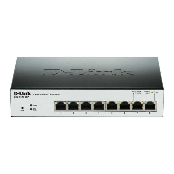 D Link DGS 1100 08P Gigabit EasySmart PoE Switch 8 101001000 Ports