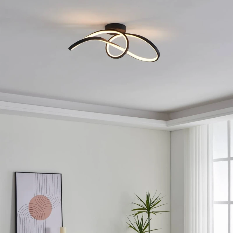 Image of Eglo Calarossa-Z Smart Control Metal LED RGB Modern Ceiling Light, Black Unisex