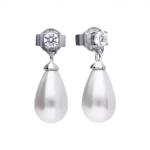 image of Diamonfire Silver White Zirconia Oval Pearl Earrings E5610