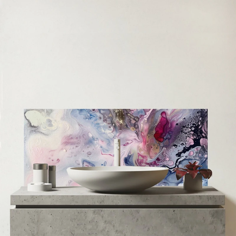 Image of Warren Reed - Designer Ethereal Swirls: Dreams In Motion Glass Bathroom Splashback Multicolor Unisex