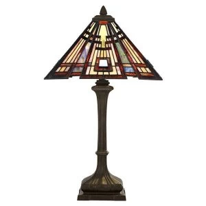Image of 2 Light Table Lamp Bronze, Tiffany Glass, E27