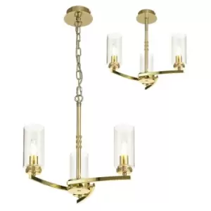 image of Ceiling Pendant, Semi Ceiling, 3 x E14, Polished Gold - Luminosa Lighting