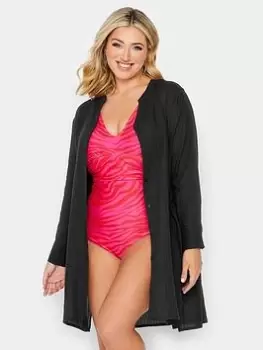Image of Yours Collarless Jacquard Beach Shirt Black, Size 18-20, Women