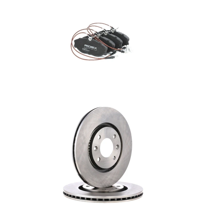 Image of RIDEX 3405B2650 Brake disc and pads set Front Axle, Brake Disc Type: Externally Vented, incl. wear warning contact Brake Set,disc brakes (3405)